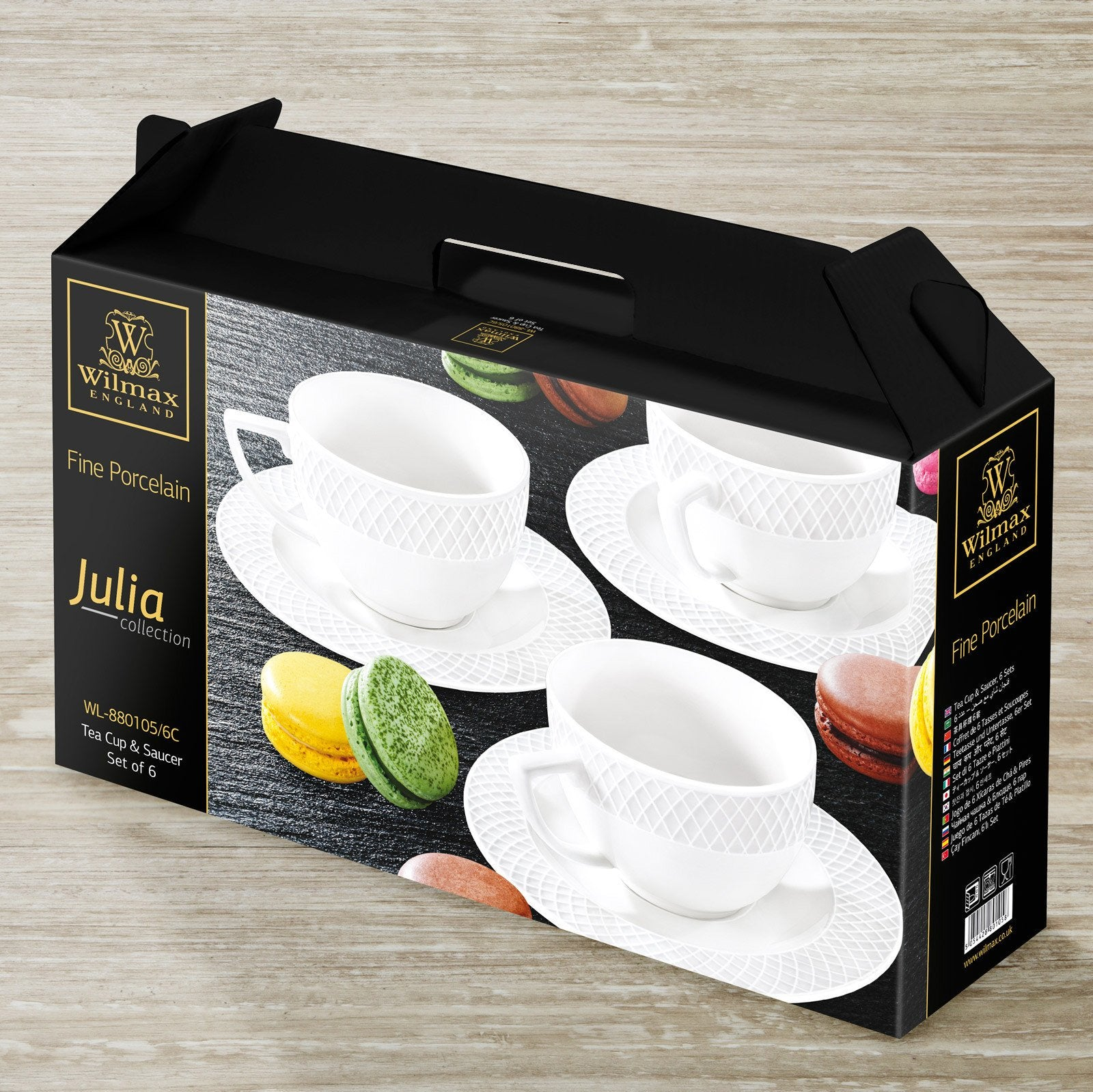 White 8 Oz Tea Cup & 6" inch Saucer Set Of 6 In Gift Box, Goodies N Stuff