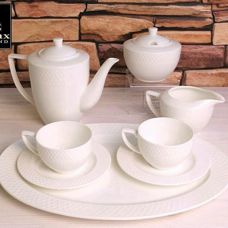 White 8 Oz Tea Cup & 6" inch Saucer Set Of 6 In Gift Box, Goodies N Stuff