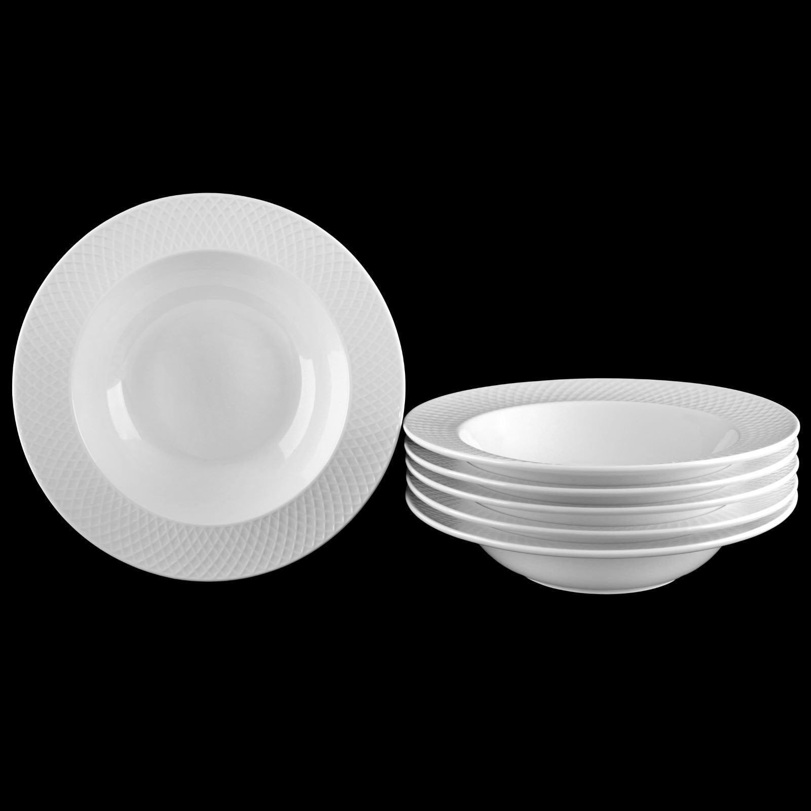 White Porcelain Deep Plate With Embossed Wide Rim 9" inch | For Soup, Pasta, Salad, Goodies N Stuff