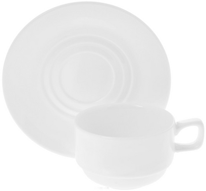 White 7 Oz | 220 Ml Tea Cup & Saucer - Fine Porcelain, Microwave & Dishwasher Safe, Goodies N Stuff
