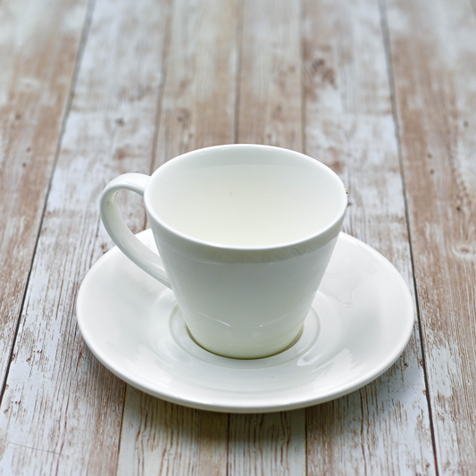 White 6 Oz | 180 Ml Tea Cup & Saucer - Fine Porcelain, Microwave/Dishwasher Safe, Goodies N Stuff