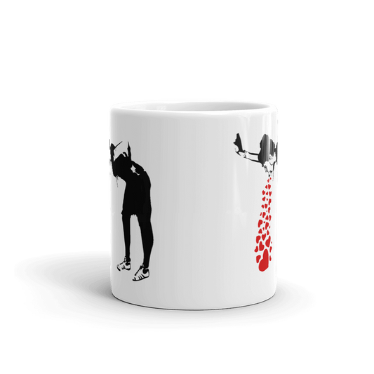 Banksy Lovesick Girl Throwing Up Hearts Artwork Mug, Goodies N Stuff