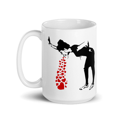 Banksy Lovesick Girl Throwing Up Hearts Artwork Mug, Goodies N Stuff