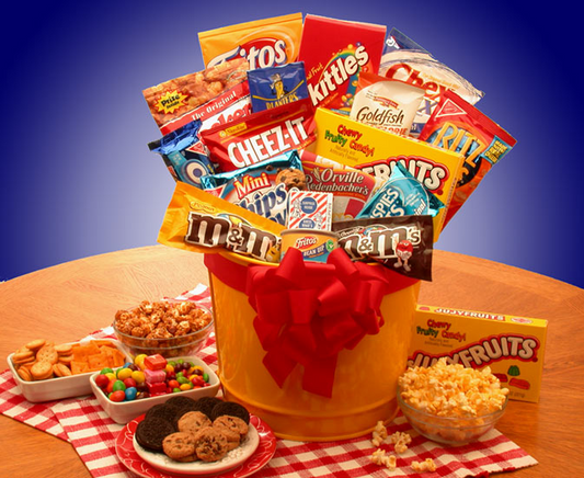 Junk Food Madness Gift Pail - snack basket - snack gift basket, Goodies N Stuff