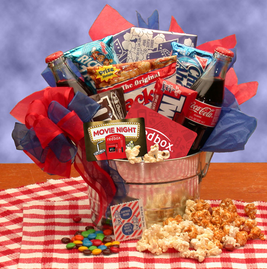 Blockbuster Night Movie Gift Pail - movie night gift baskets -  movie night - movie night gift baskets for families, Goodies N Stuff