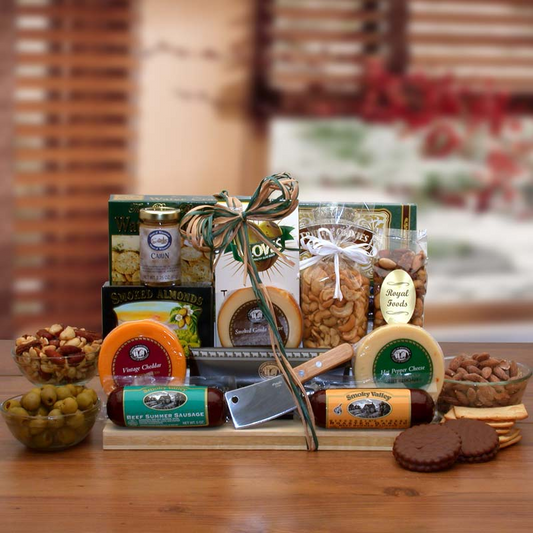 Ultimate Gourmet Nut & Sausage Board - meat and cheese gift - sausage and cheese gift, Goodies N Stuff