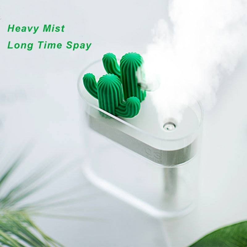 160ML Ultrasonic Air Humidifier Clear Cactus Color Light USB Essential Oil Diffuser Car Purifier Aroma Diffusor Anion Mist Maker, Goodies N Stuff